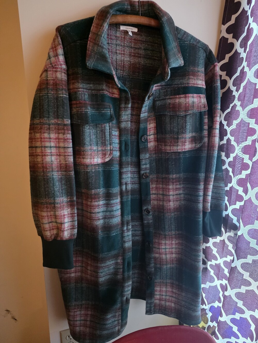 Green Plaid Longline Shacket Maurices Large NEW
